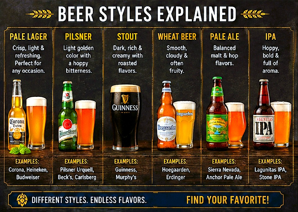 Popular beer brands from around the world including Budweiser, Corona, Heineken, Tsingtao, Asahi, Brahma