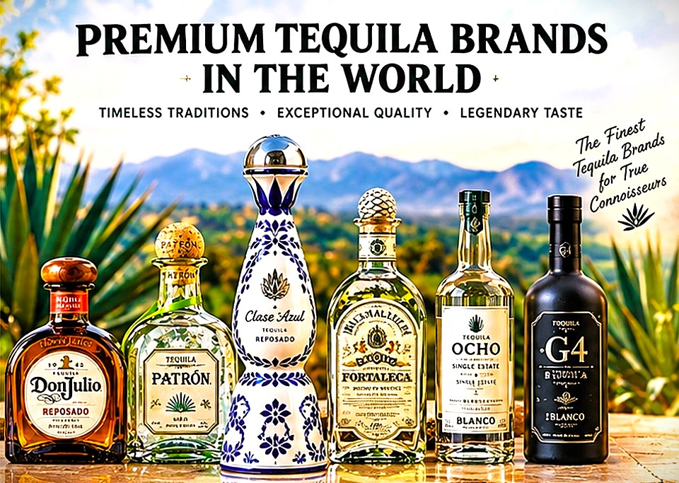 Premium tequila brands including Don Julio, Patrón, Clase Azul, Fortaleza, Ocho, El Tesoro and G4